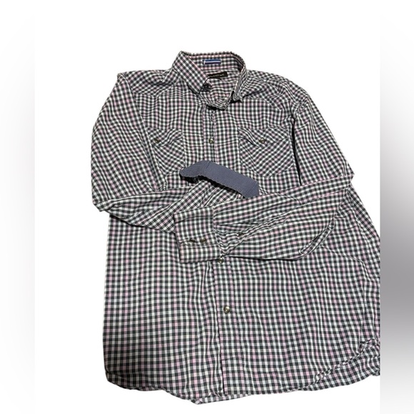 Banana Republic Other - Banana Republic Purple Gray‎ Check Pearl Snap Pockets. Button Down Shirt. Large